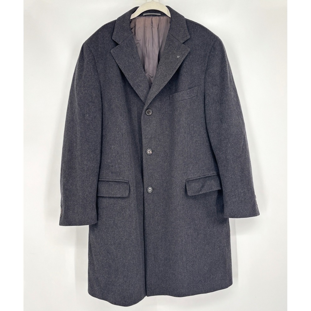 Ermenegildo Zegna Soft‎ Wool Overcoat Charcoal Button Front Notched Collar IT 52